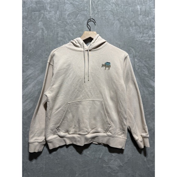 Mountain Hardwear Tops - Mountain Hardwear Hoodie Women's Medium‎ Tan Graphic Backhit Hotel Basecamp Bull